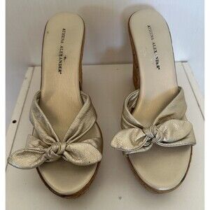 Athena Alexander Gold Cork Wedges Size 9 Shimmer Bow Holiday Metallic